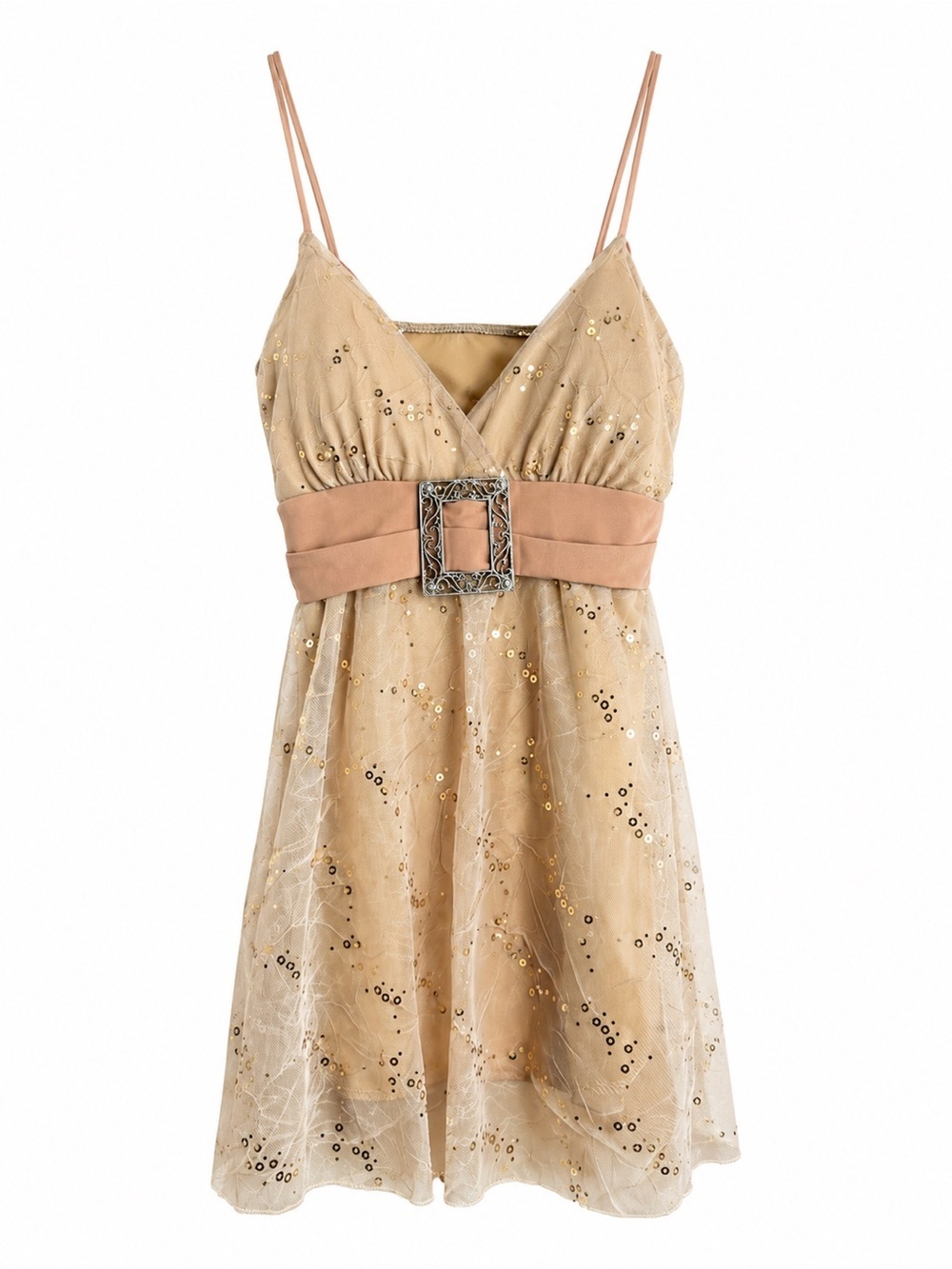 Amazon Women’s Gold Y2K Sequin Mesh Babydoll Party Tank Top. Size: Small